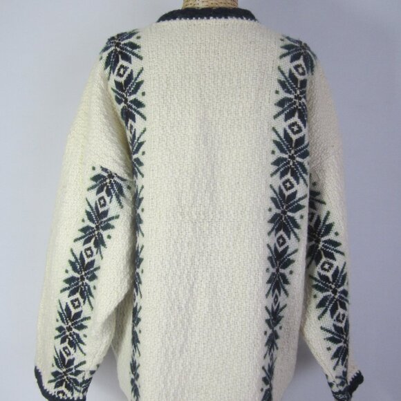 Yarina Ecuador Unisex L Ivory Navy Wool Cardigan Sweater Snowflake 50" Coat - Picture 11 of 12
